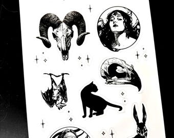 Dark Witchy Sticker Sheet, Skull Stickers, Mystical Aesthetic Sticker Sheet