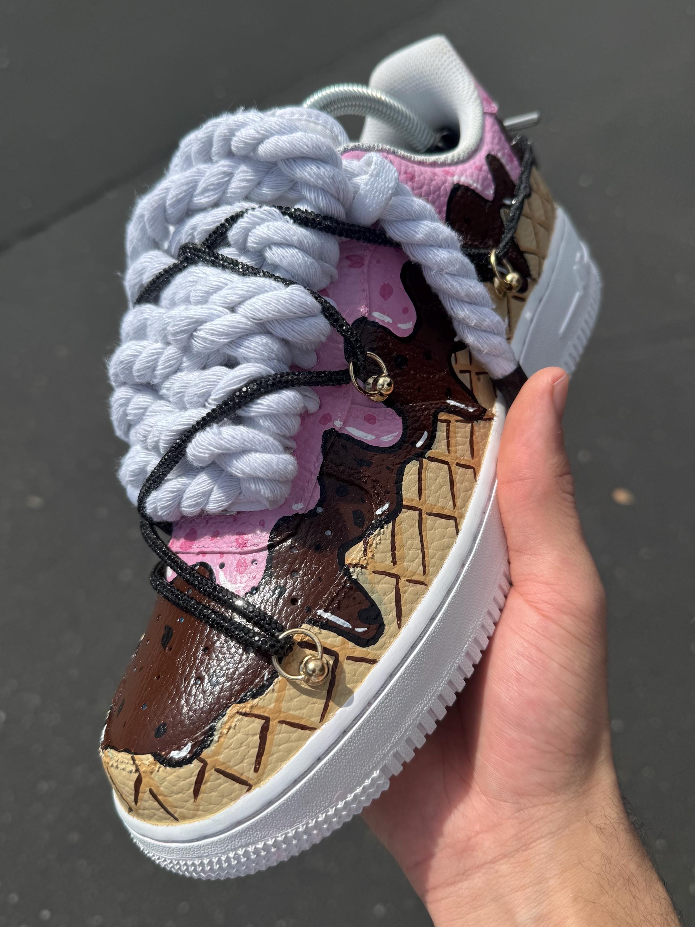 Custom Air Force 1 Ice Cream Sneakers | Hand Painted Dessert  display picture 2