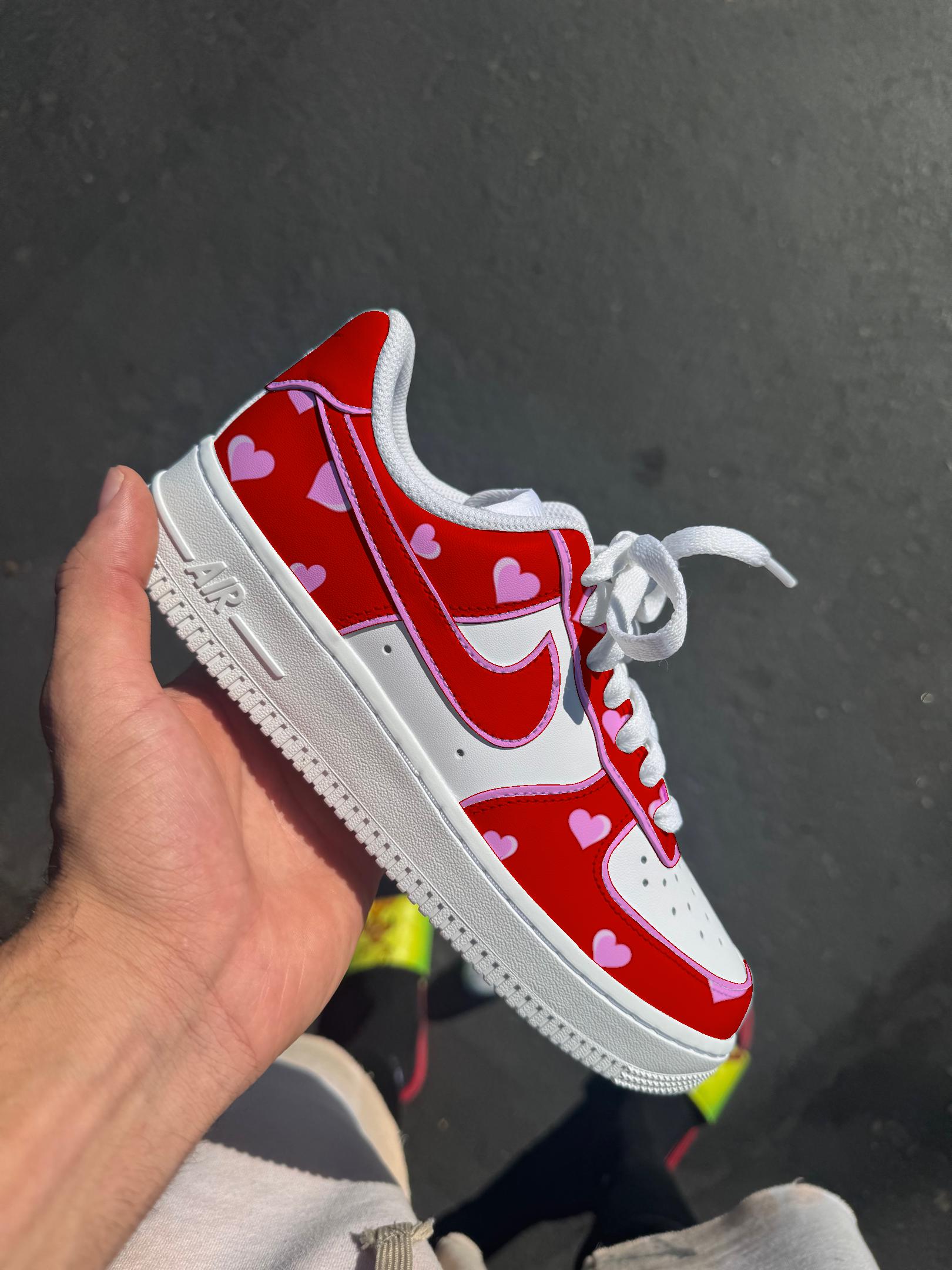 Custom Air Force 1 Red Heart Sneakers | Hand Painted Love Shoes