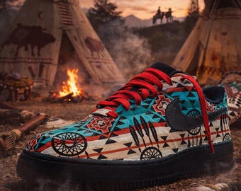 Personalisierte Air Force 1 Tribal Pattern Sneakers | Handgemalte geometrische Kunst Schuhe | Erdton AF1 | Streetwear Benutzerdefinierte Kicks