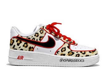 Custom Air Force 1 Leopard Print Sneakers | Hand Painted Cheetah Shoes | Red Lace AF1 | Bold Streetwear Custom Kicks