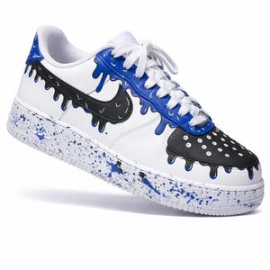 Custom Air Force 1 Drip Shoes - Hand Painted AF1  Blue Sneakers - Unique Streetwear Gift - Made to Order Custom Nikes