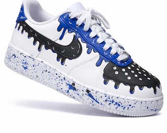 Custom Air Force 1 Drip Shoes - Hand Painted AF1  Blue Sneakers - Unique Streetwear Gift - Made to Order Custom Nikes