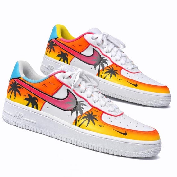 Custom Air Force 1 Sunset Palm Tree Sneakers | Hand Painted