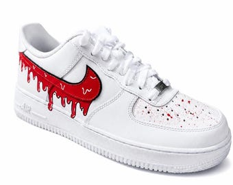 Custom Air Force 1 Drip | Handgeschilderde Nike AF1 | Rode swoosh-sneakers | Op maat gemaakte streetwearschoenen | Cadeau voor hem: