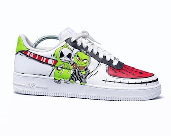 Aangepaste Air Force 1 spookachtige cartoon-sneakers | Handgeschilderde patchwork-horrorschoenen | Halloween AF1 | Custom streetwear-schoenen