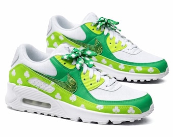 Custom Air Force 1 Saint Patrick’s Day  Air Max 90 Sneakers | Green Clover Shoes | St Patrick’s Outfit Sneakers | Lucky Irish Shoes