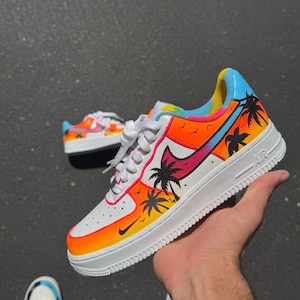 Hand-Painted Sunset Palm Tree Air Force 1s: Custom Beach Sneakers