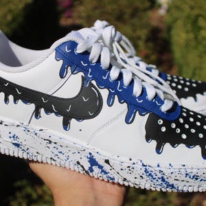 Custom Drip Air Force 1s: Hand-Painted Blue Splatter Shoes