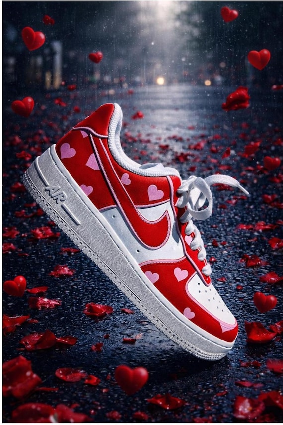 Custom Air Force 1 Red Heart Sneakers | Hand Painted Love Shoes