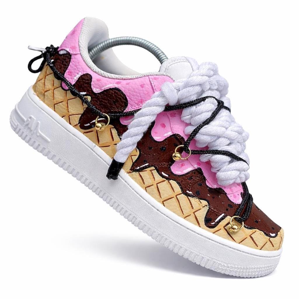 Custom Air Force 1 Ice Cream Sneakers | Hand Painted Dessert Shoes | Chocolate Strawberry Drip AF1 | Fun Custom Kicks
