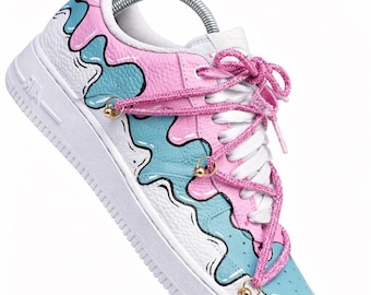 Custom Drip Air Force 1 Pastel Sneakers | Pink Blue Melt AF1 | Aesthetic Streetwear Shoes | Hand Painted Custom Kicks