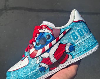 Custom Air Force 1 Limited Edition Stitch-schoenen | Handgeschilderde sneakers | Collector's Edition vakantieschoenen | Slechts 10 gemaakt