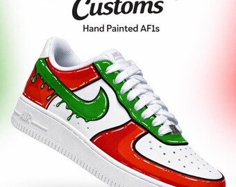 Custom Air Force 1 Cinco De Mayo-sneakers | Handgeschilderde schoenen in Mexicaanse kleur | Rood Groen Druppel AF1 | Fiesta Streetwear-schoenen