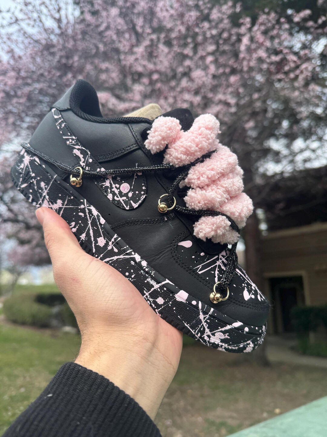 Pink Avocado Pattern Print Black Sneaker Shoes For Men Women