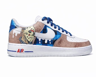 Custom Air Force 1 Horror Mask Sneakers | Hand Painted Slasher Style Shoes | Drip Effect AF1 | Halloween Streetwear Custom Kick