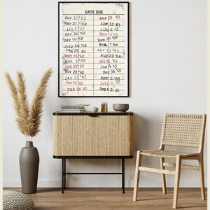 Vintage bibliotheek vervaldatum kunst aan de muur, retro boek kassa print, literair decor, boekenliefhebber cadeau, bibliotheekkaart kunst, leeshoek poster