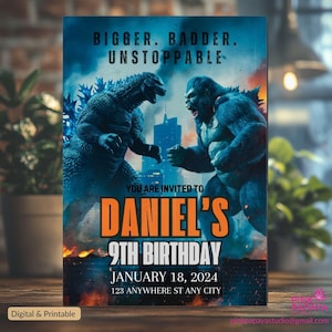 Godzilla - Customized birthday invitation, Godzilla -Party,Digital Invitation,Godzilla-theme party.