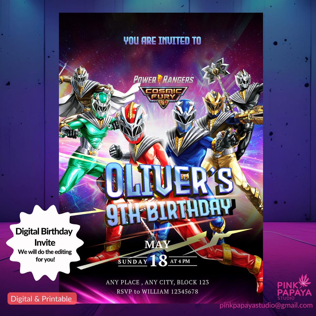 Personalized Power Rangers Dino Fury Birthday Invitation (digital ...