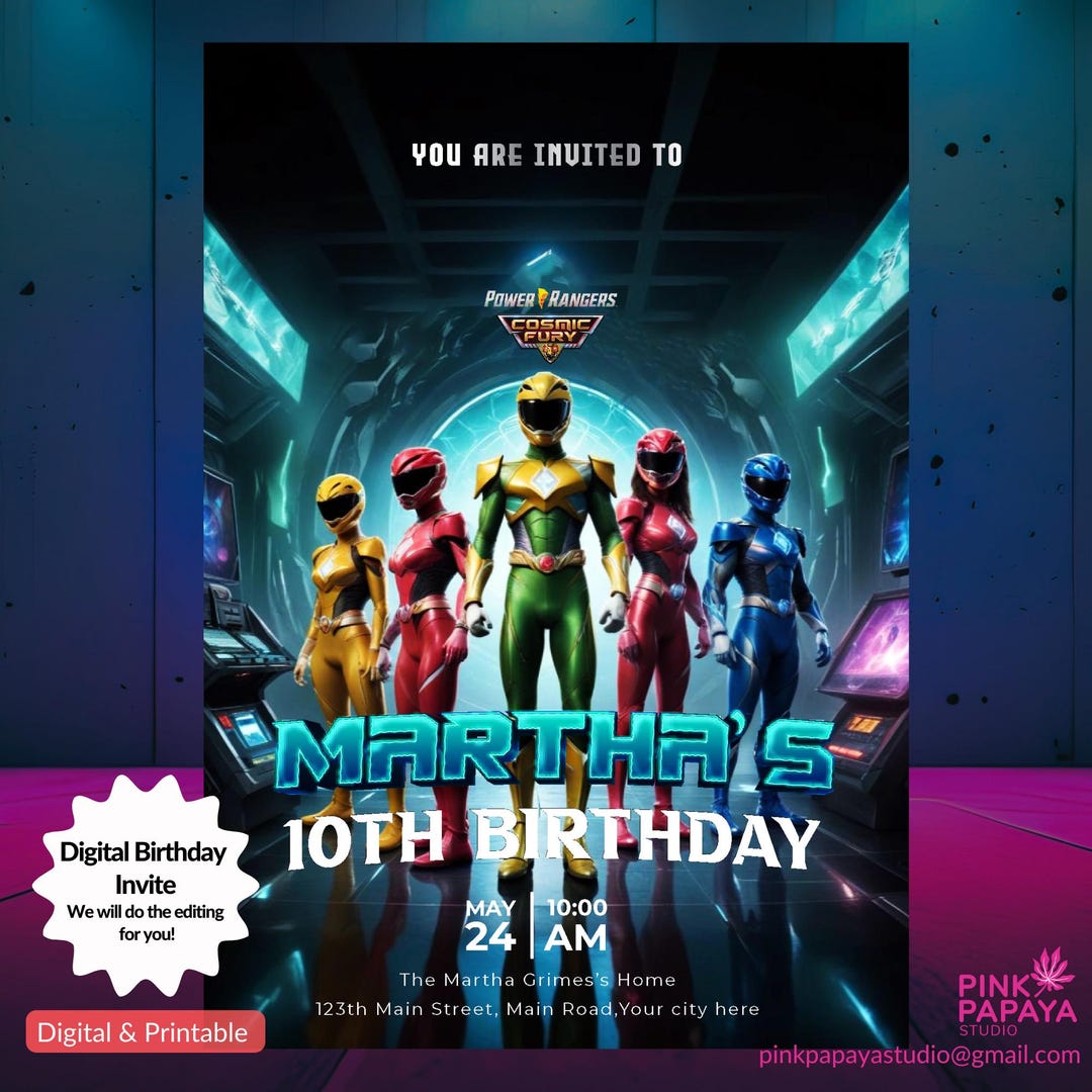 Personalized Power Rangers Birthday Invitation: Cosmic Fury Party ...
