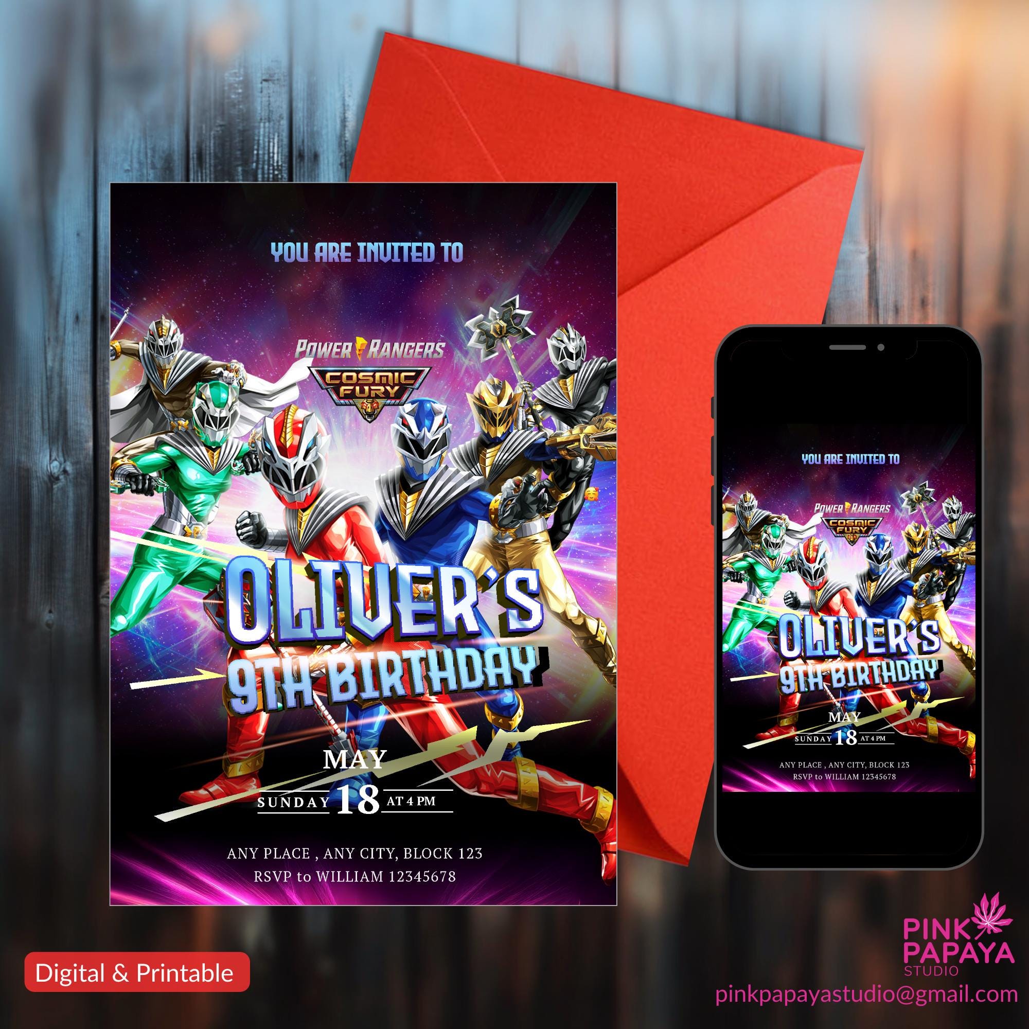 Personalized Power Rangers Dino Fury Birthday Invitation (digital ...