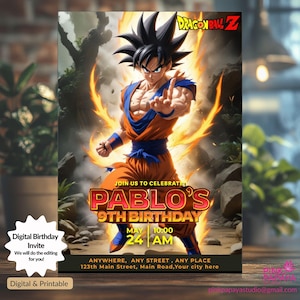 Convite digital personalizado de aniversário de dragão, convite BALL Zmanga, super-herói, convite de anime japonês, artes marciais