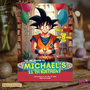 Convite de aniversário digital personalizado de Dragon Ball Z, convite para festa de goku, convite de mangá, super-herói, convite de anime japonês, artes marciais