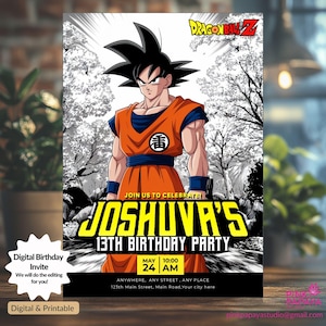 Convite de aniversário digital personalizado do Dragon B Z, convite para festa do Goku, convite de mangá, super-herói, convite de anime,