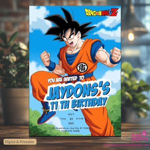 Convite digital personalizado de aniversário de Dragon Ball Z, convite para festa de Goku, convite de mangá, super-herói, convite de anime japonês, artes marciais