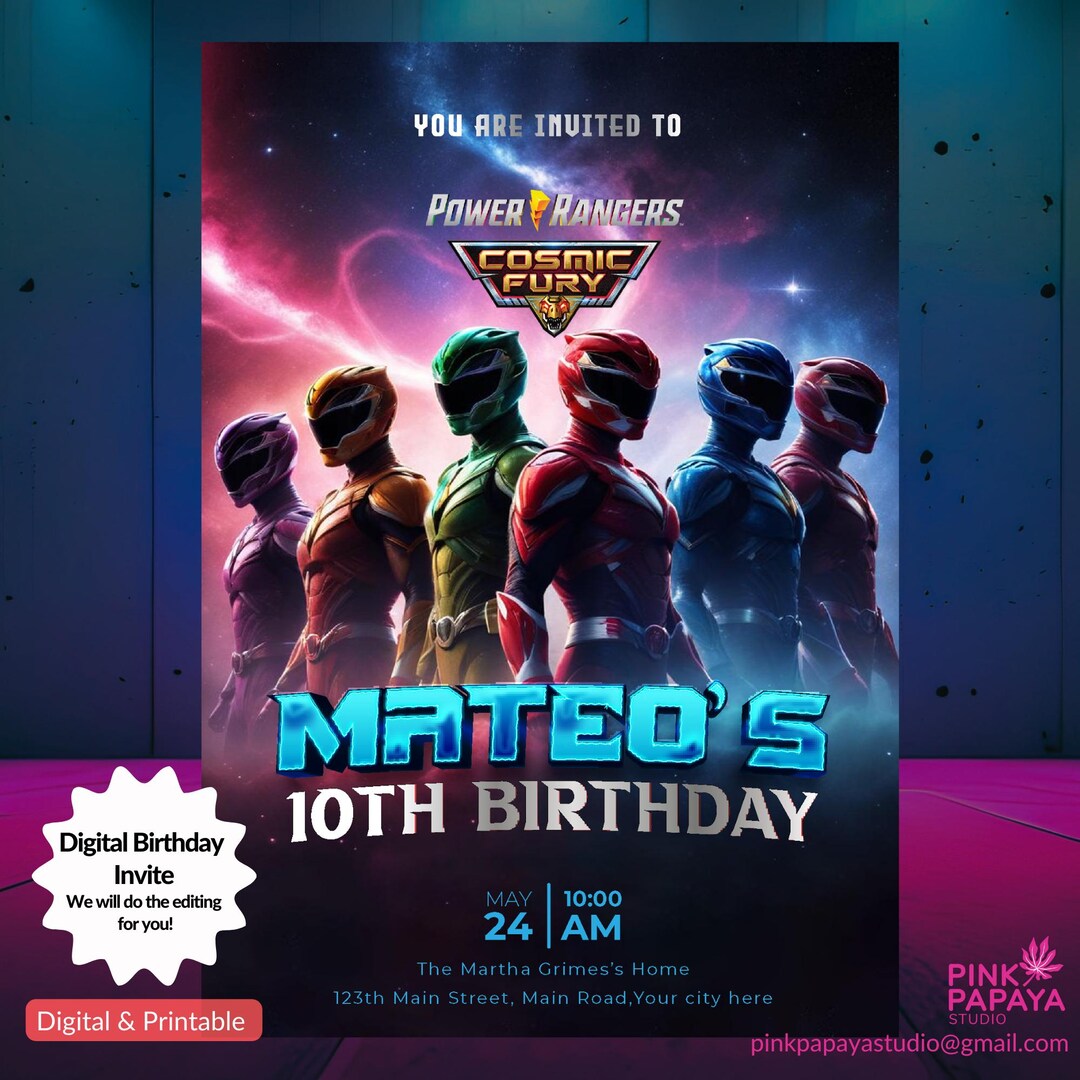 Personalized Power Rangers Birthday Invitation: Cosmic Fury (digital ...