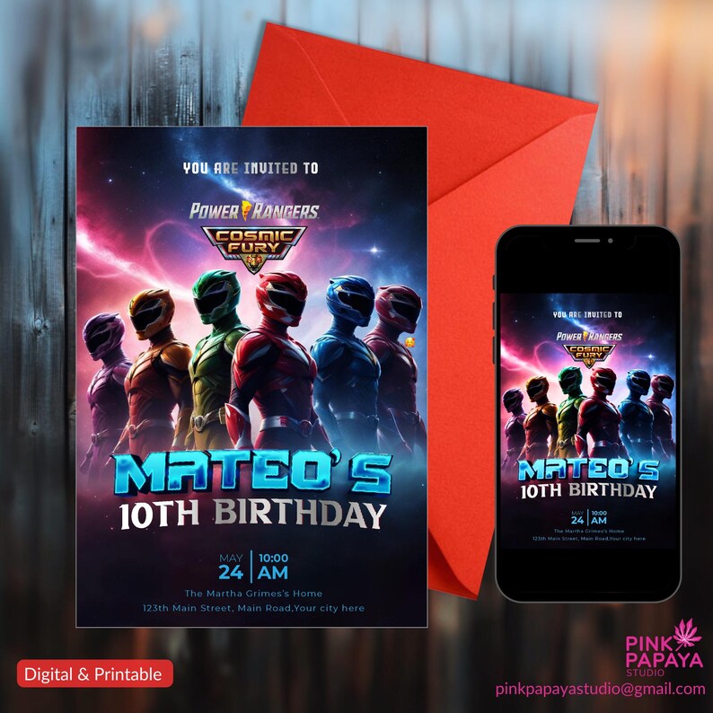 Personalized Power Rangers Birthday Invitation: Cosmic Fury (digital ...