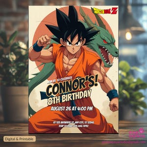 Convite de aniversário digital personalizado de Dragon Ball Z, convite para festa de Goku, convite de mangá, super-herói, convite de anime japonês, artes marciais