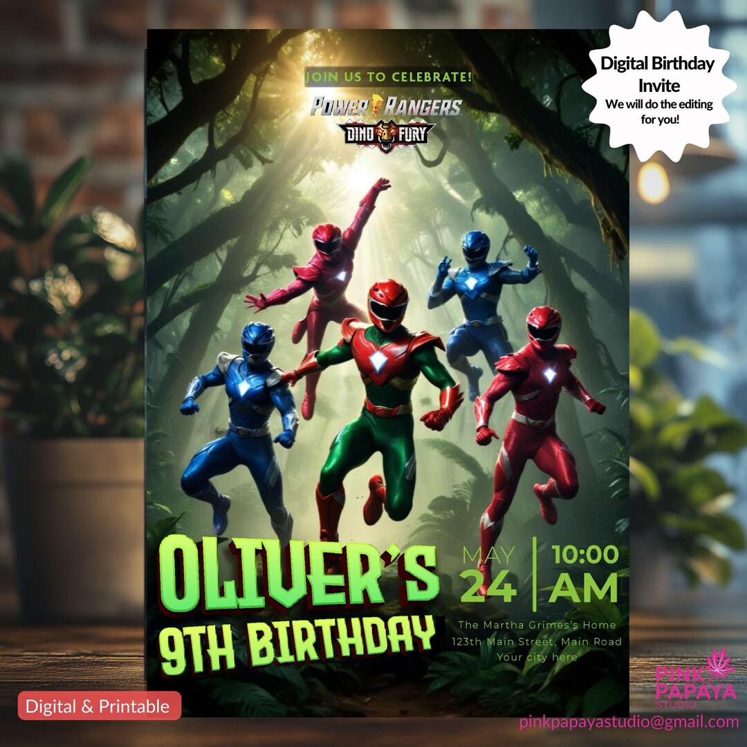 Personalized Power Rangers Dino Fury Birthday Invitation (digital ...