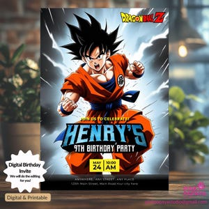 Personlised  digital DBZ Birthday Invitation,goku party invite, ,manga invite, super hero, japanese anime invite, martial arts