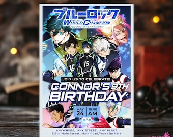 Invitación de cumpleaños de Manga Madness / Edición Bluelock con Nagi, Bachira e Isagi, invitación a fiesta, invitación de feliz cumpleaños, invitación electrónica,