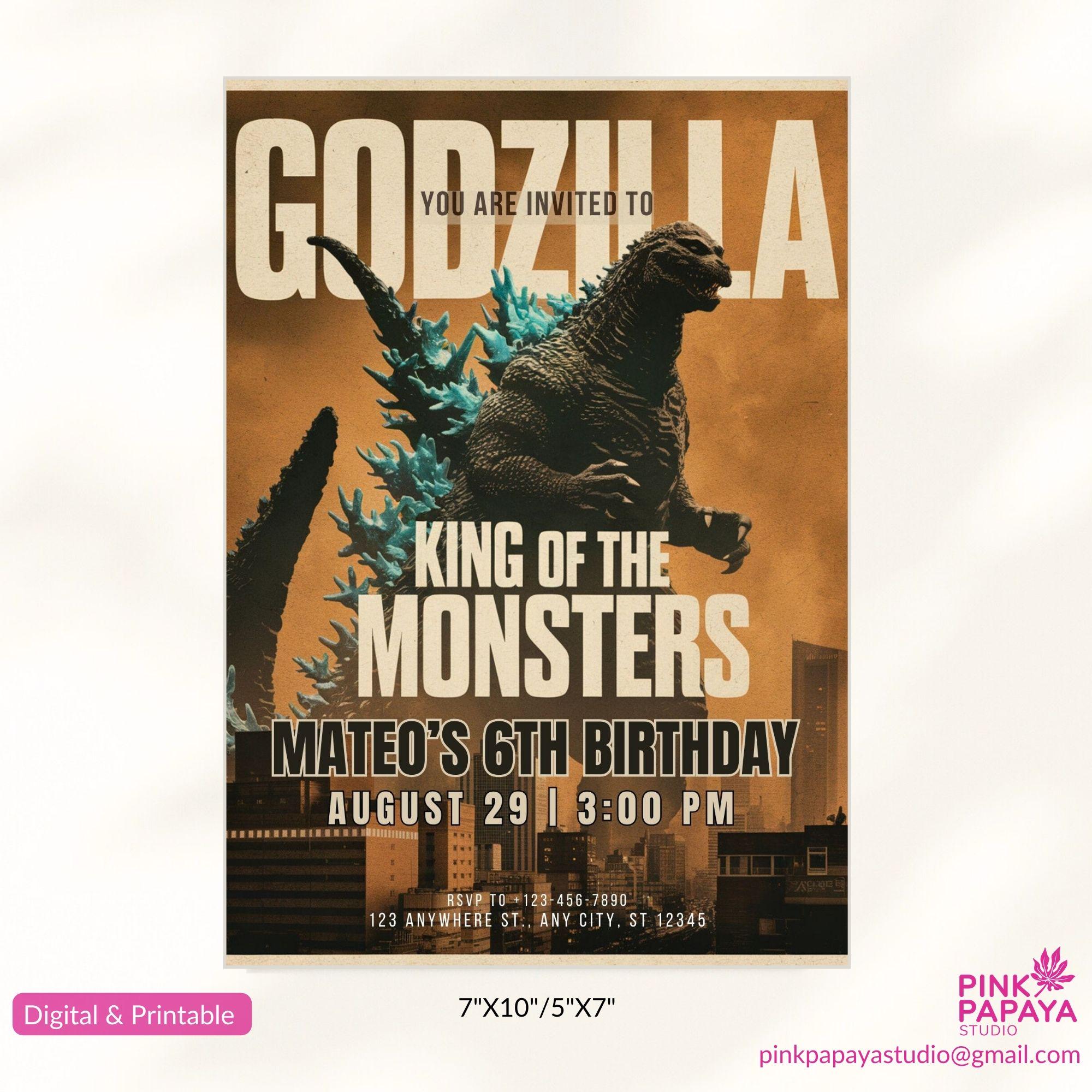 Godzilla Invites Godzilla Customized Birthday Invitation, Godzilla party,digital ...