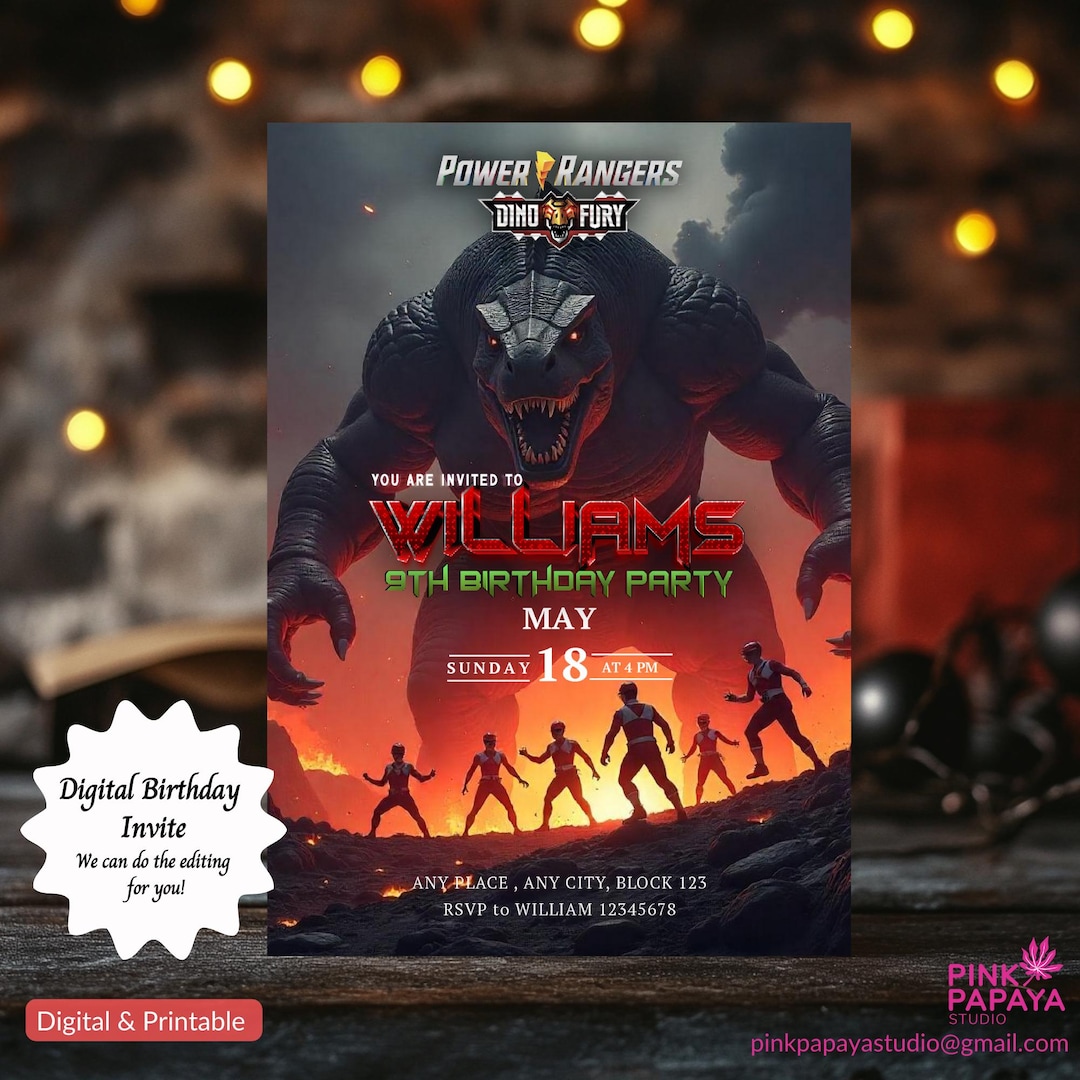 Personalized Power Rangers Dino Fury Birthday Invitation (digital ...