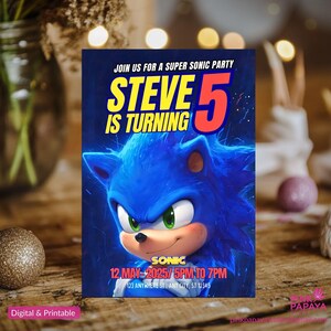 Faire-part d'anniversaire Sonic, Super Hedgehog Boys Party inviter, Faire-part de fête Super Sonic, modèle d'invitation Sonic modifiable, modèle Canva