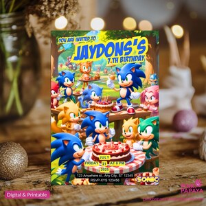 Faire-part d'anniversaire Sonic, Super Hedgehog Boys Party inviter, Faire-part de fête Super Sonic, modèle d'invitation Sonic modifiable, modèle Canva