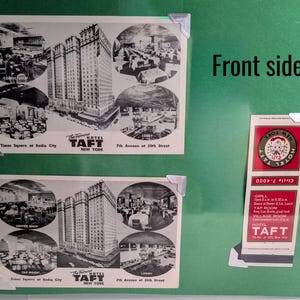 Vintage Hotel Taft NYC Postcards & Matchbook Set | Mid-Century New York Ephemera