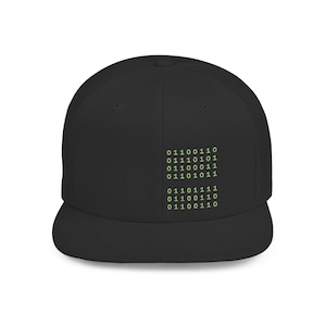 Gorra con código binario / Regalo divertido para programadores / Gorra snapback de visera plana / Regalo tecnológico para él / Gorra de programador / Gorra para nerds