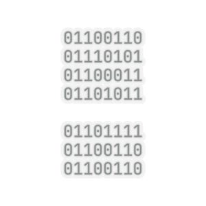 May include: A set of stickers featuring binary code in a light gray color. The stickers have a white border and are arranged in two groups. The binary code consists of sequences of 0s and 1s, representing digital data.