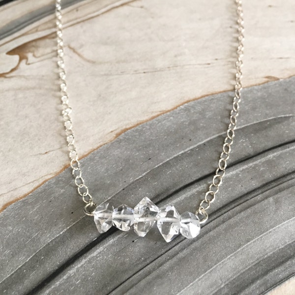 Herkimer Diamond Necklace - Crystal Row - Quartz Crystal Necklace - Herkimer Necklace - Raw Quartz - Handmade Necklace - OOAK - 5 Stone