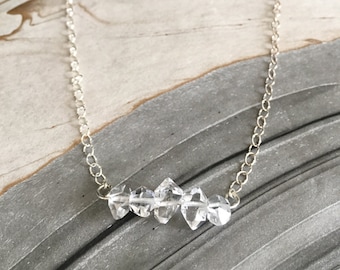 Herkimer Diamond Necklace - Crystal Row - Quartz Crystal Necklace - Herkimer Necklace - Raw Quartz - Handmade Necklace - OOAK - 5 Stone