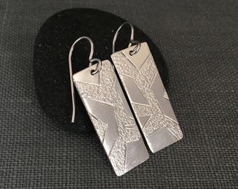 Silver Branch Earrings - Dangling Silver Earrings - Nature Earrings - Rectangle Earrings - Silver Rectangle - Silver Bar Earrings - OOAK