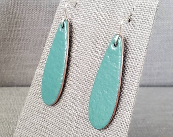 Teal Enameled Earrings - Enamel Earrings - Long Earrings - Green Earrings - Glass Earrings - Teal Earrings - OOAK - Modern Dangle Earrings