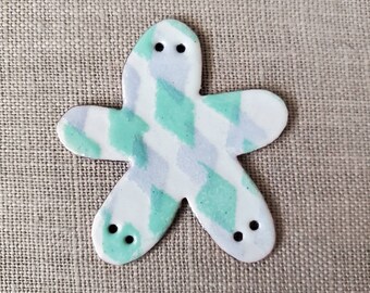 Glass Enamel Pin - Embroidered Pin - Sew On Pin - Sew On Patch - Glass Patch - Harlequin Pattern - Blue Green Pin - Bag Pin - Backpack Pin