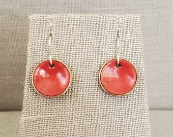 Red Enameled Earrings - Enamel Earrings - Concave Earrings - Dome Earrings - Glass Earrings - Crimson Earrings - Modern Enamel - OOAK