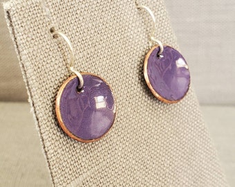 Puple Enameled Earrings - Enamel Earrings - Concave Earrings - Dome Earrings - Glass Earrings - Violet Earrings - Modern Enamel - OOAK