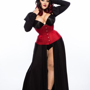 Red Silk Long Line Waist-Training Corset image 2